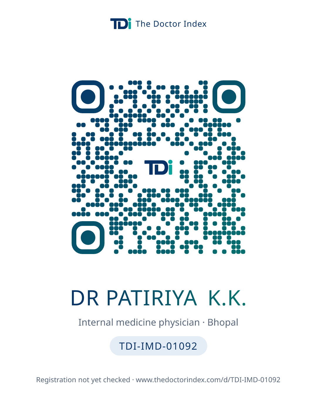 QR card for Dr Patiriya K.K., TDI-IMD-01092