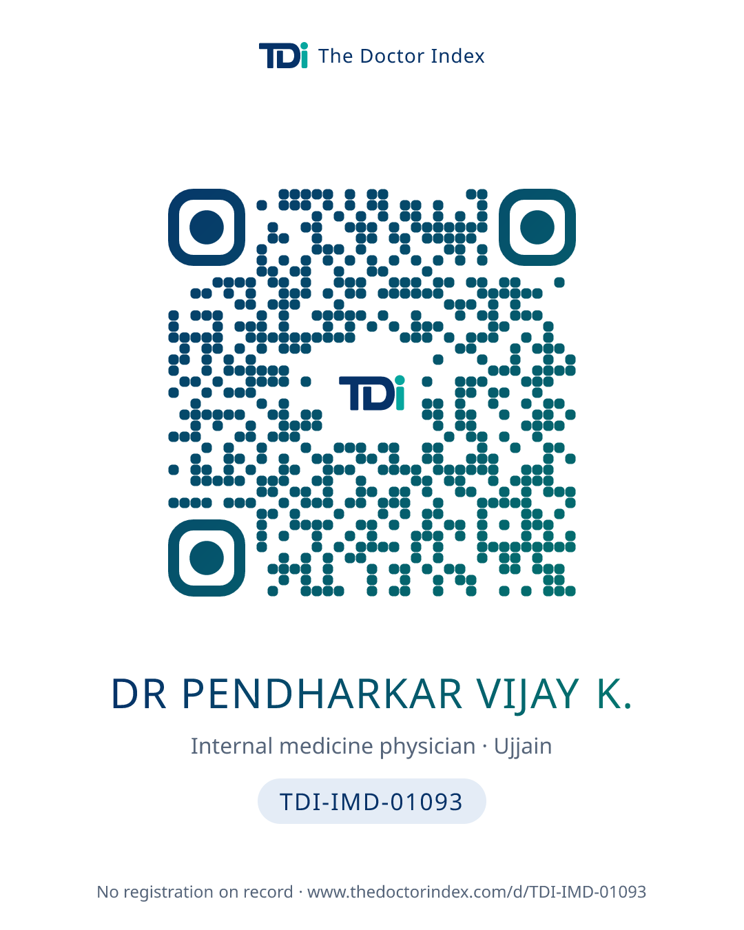 QR card for Dr Pendharkar Vijay K., TDI-IMD-01093