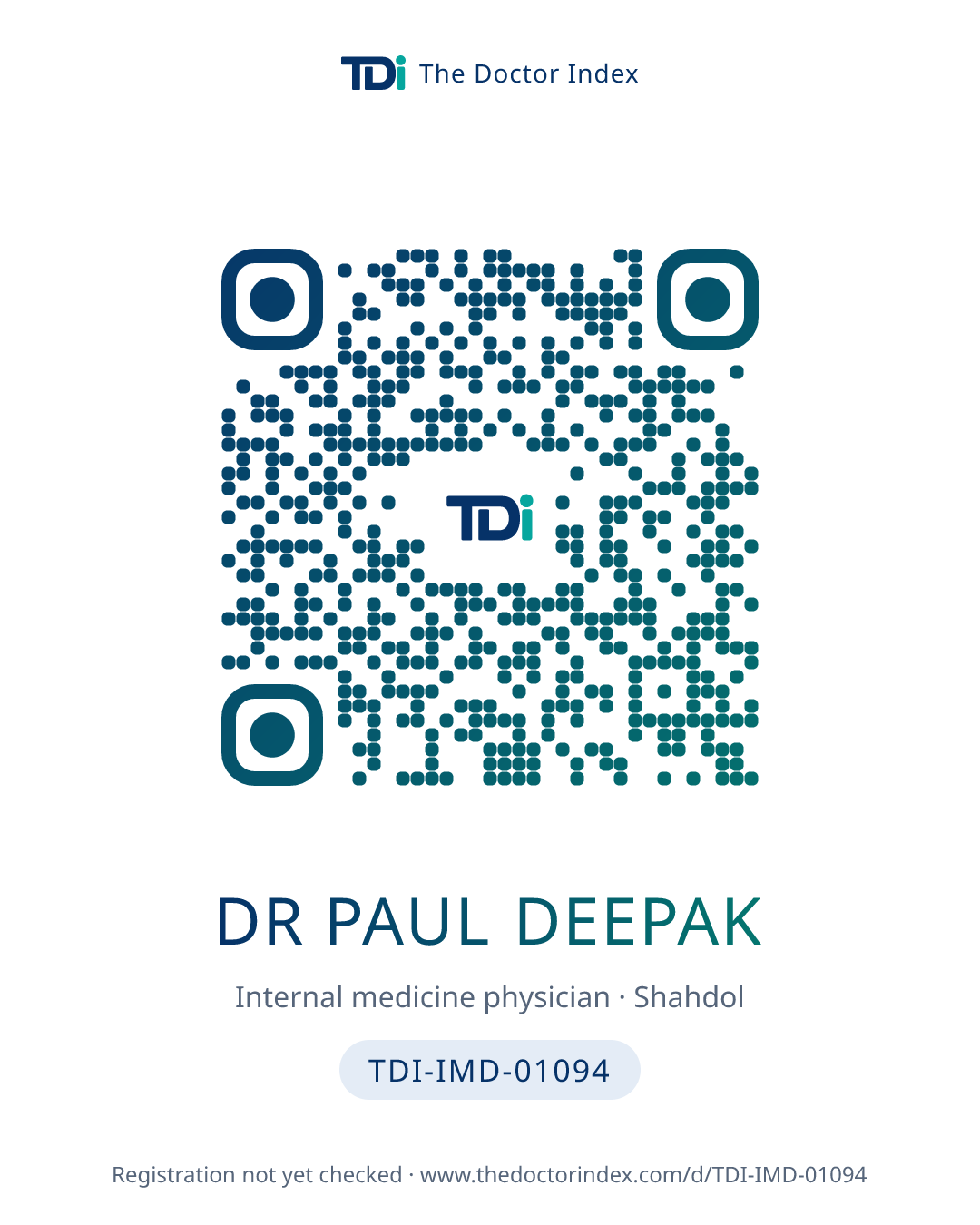 QR card for Dr Paul Deepak, TDI-IMD-01094