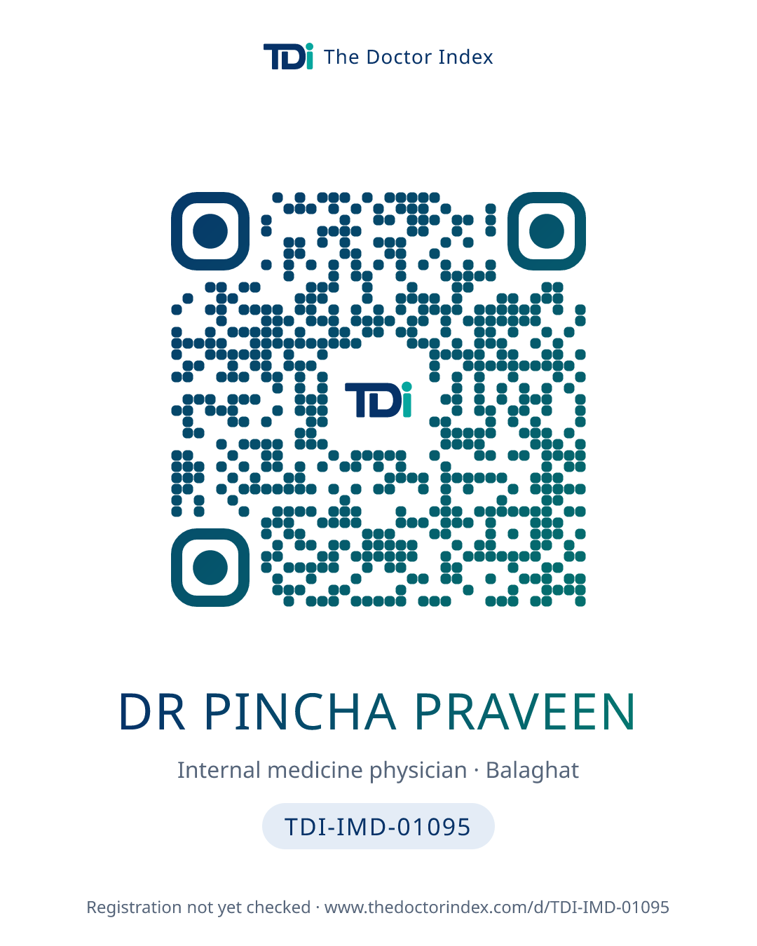 QR card for Dr Pincha Praveen, TDI-IMD-01095