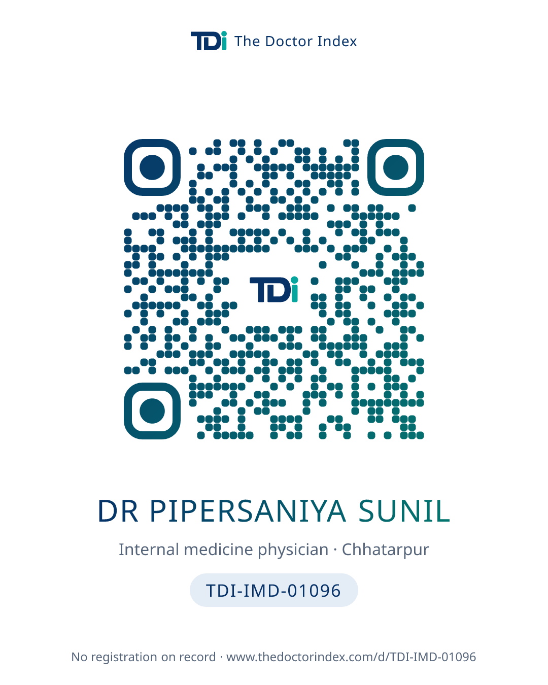 QR card for Dr Pipersaniya Sunil, TDI-IMD-01096