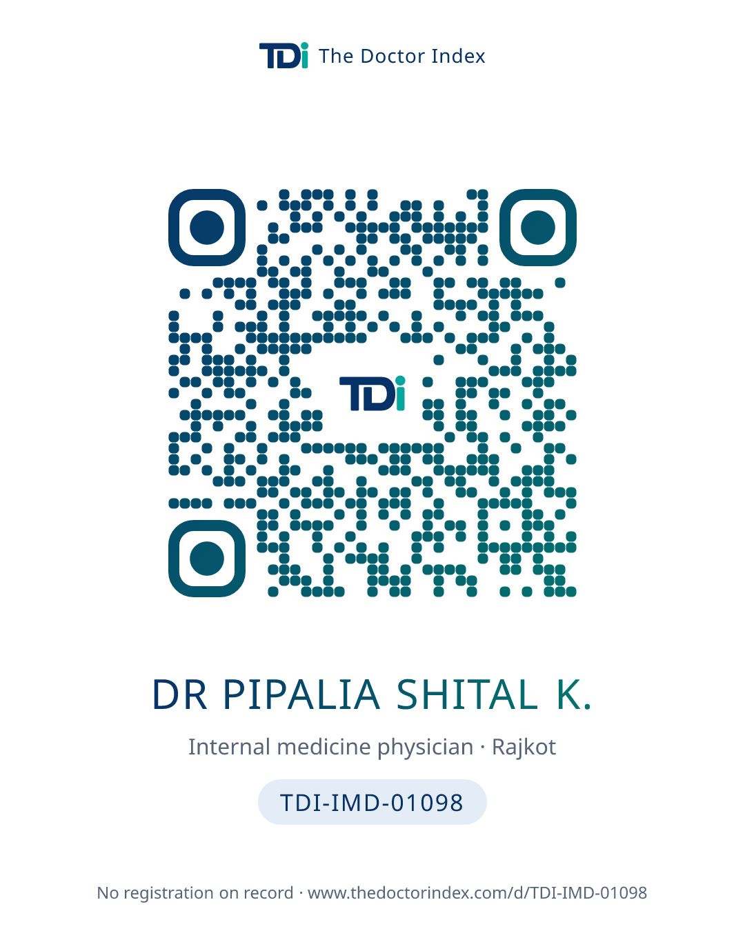 QR card for Dr Pipalia Shital K., TDI-IMD-01098