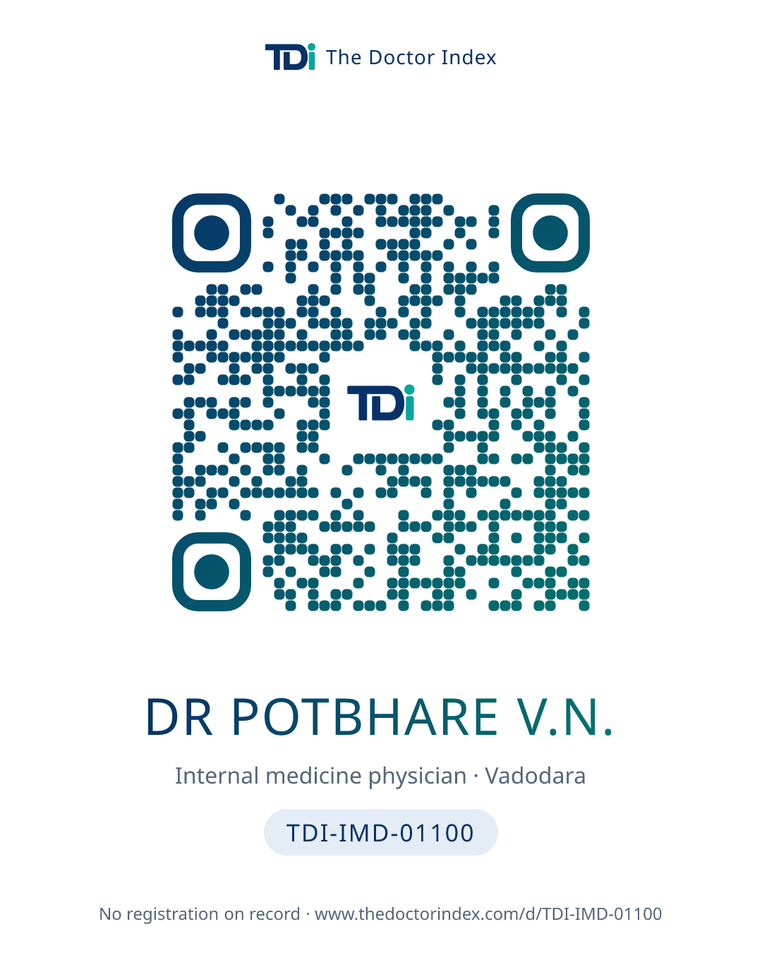 QR card for Dr Potbhare V.N., TDI-IMD-01100