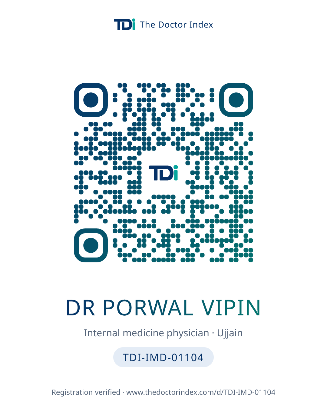 QR card for Dr Porwal Vipin, TDI-IMD-01104