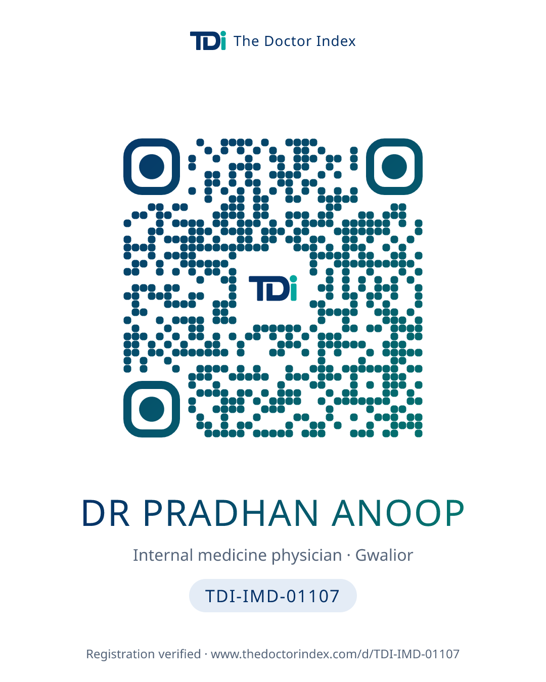 QR card for Dr Pradhan Anoop, TDI-IMD-01107