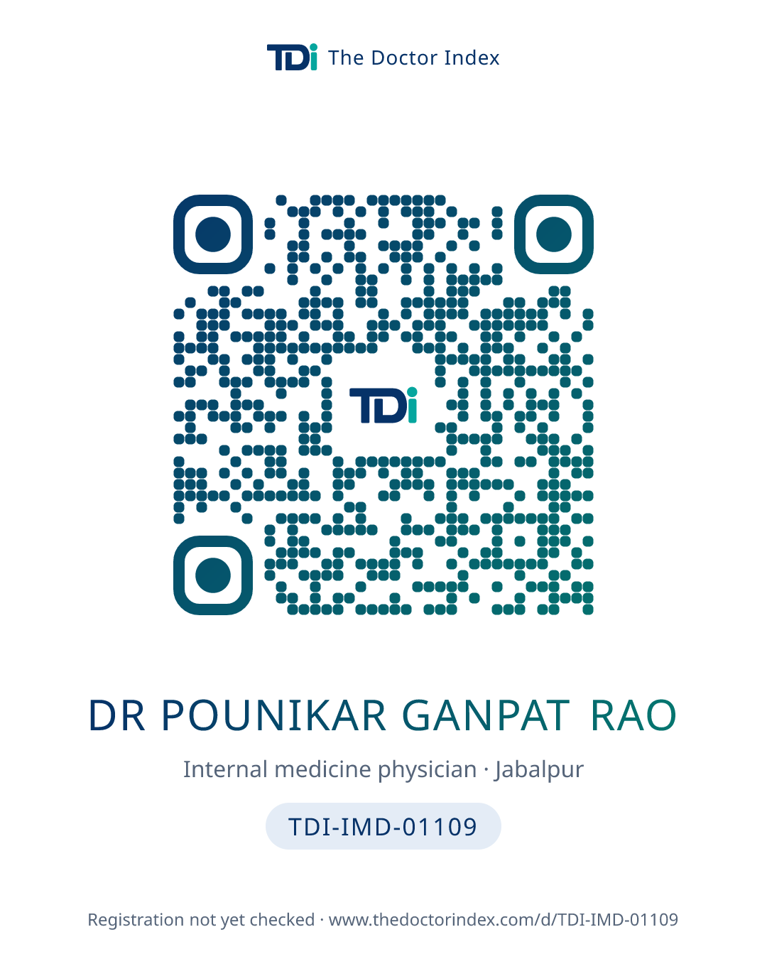 QR card for Dr Pounikar Ganpat Rao, TDI-IMD-01109