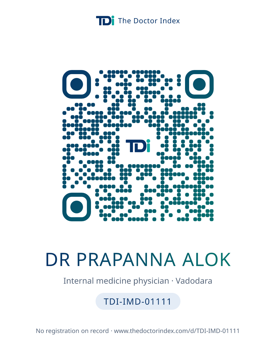 QR card for Dr Prapanna Alok, TDI-IMD-01111