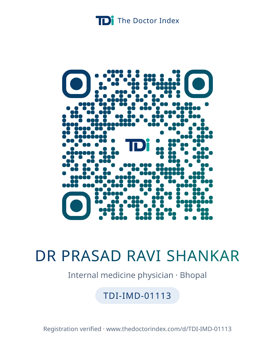 QR card for Dr Prasad Ravi Shankar, TDI-IMD-01113