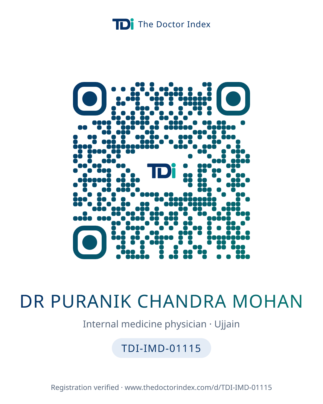 QR card for Dr Puranik Chandra Mohan, TDI-IMD-01115