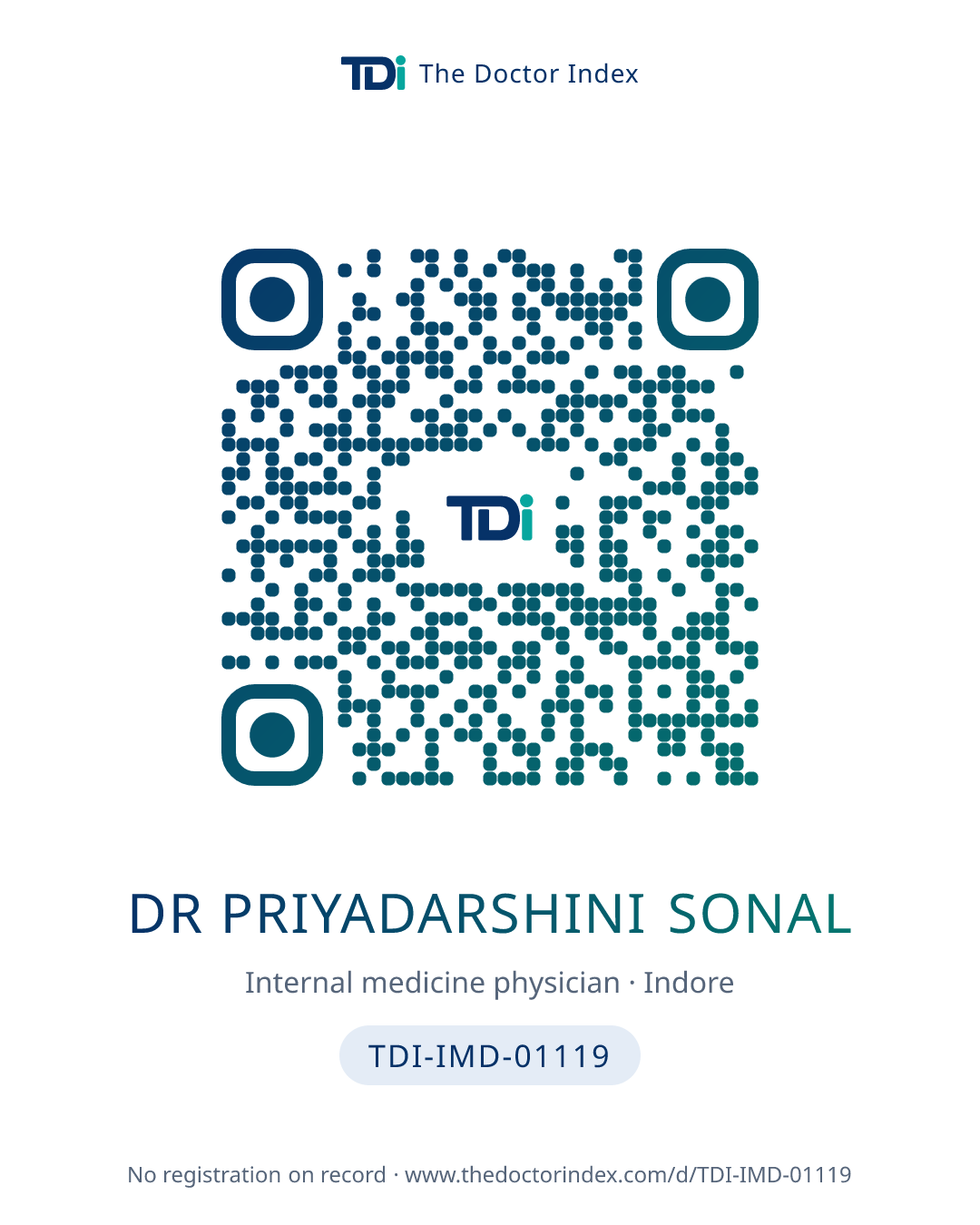 QR card for Dr Priyadarshini Sonal, TDI-IMD-01119
