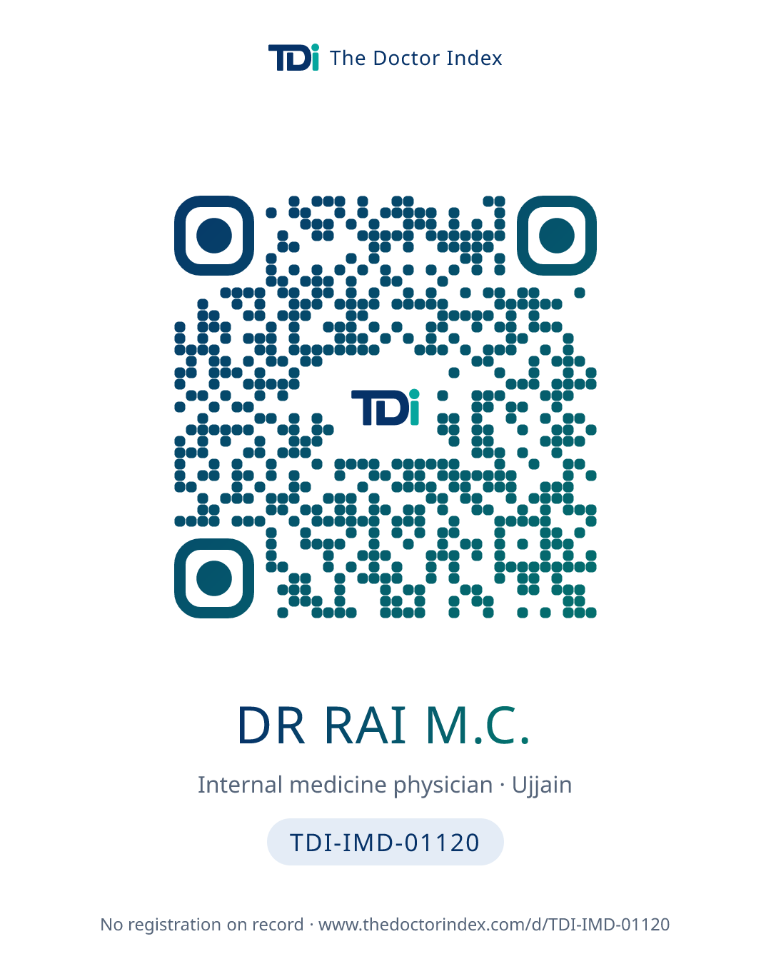 QR card for Dr Rai M.C., TDI-IMD-01120