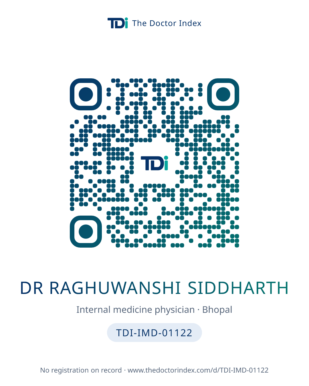 QR card for Dr Raghuwanshi Siddharth, TDI-IMD-01122