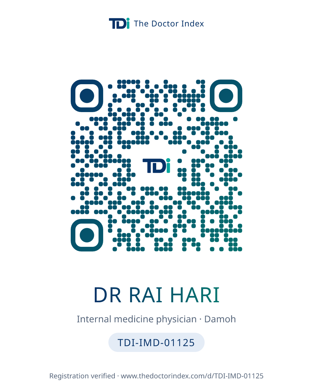 QR card for Dr Rai Hari, TDI-IMD-01125