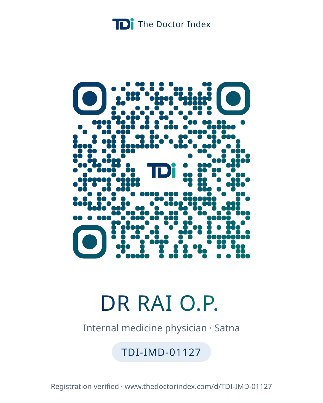 QR card for Dr Rai O.P., TDI-IMD-01127