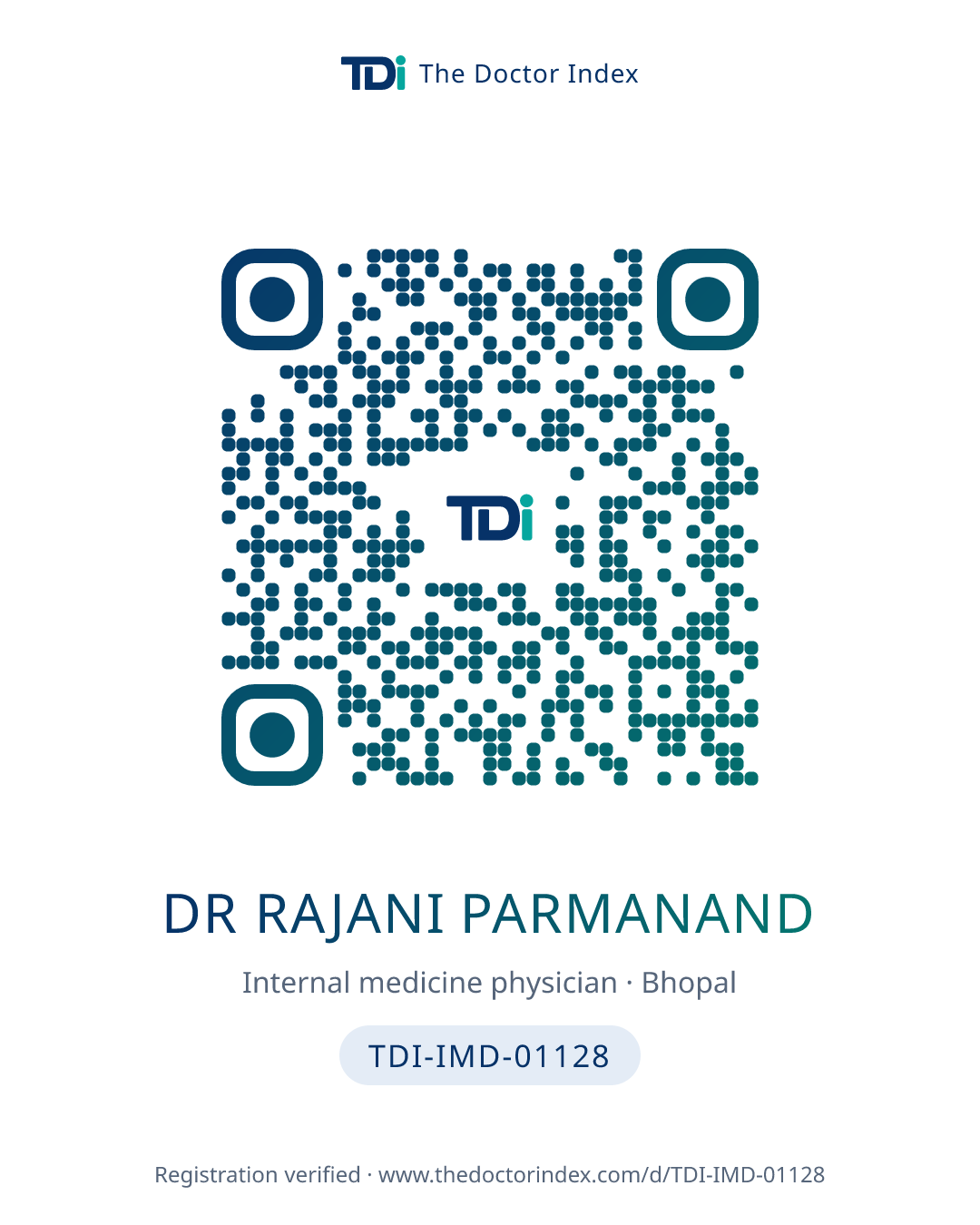 QR card for Dr Rajani Parmanand, TDI-IMD-01128