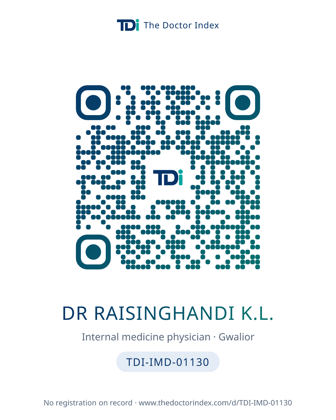 QR card for Dr Raisinghandi K.L., TDI-IMD-01130