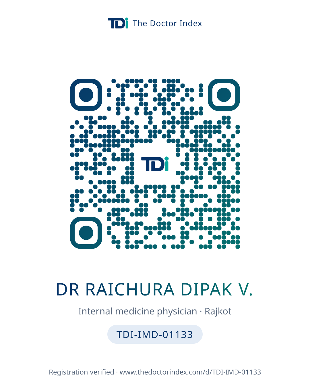 QR card for Dr Raichura Dipak V., TDI-IMD-01133
