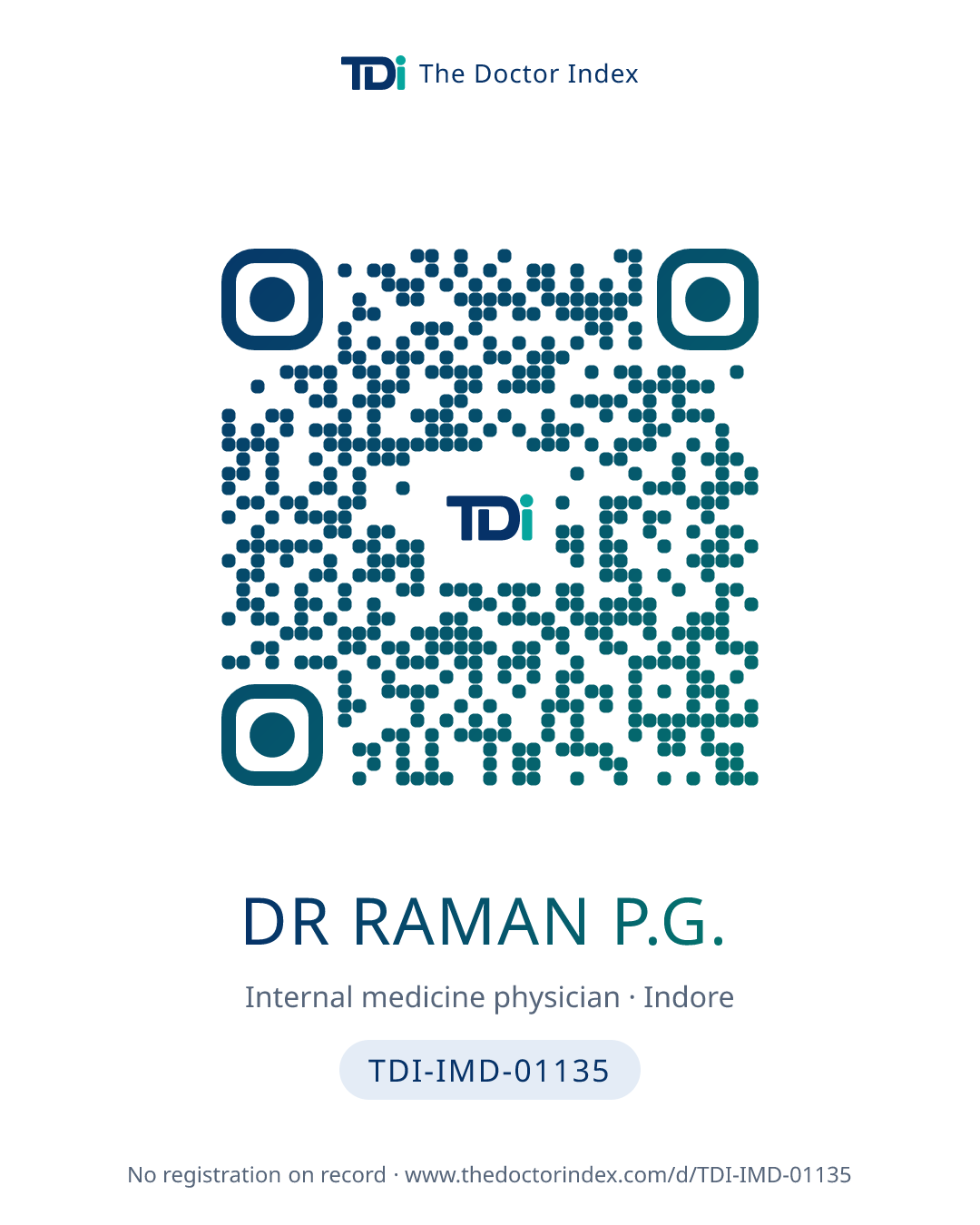 QR card for Dr Raman P.G., TDI-IMD-01135