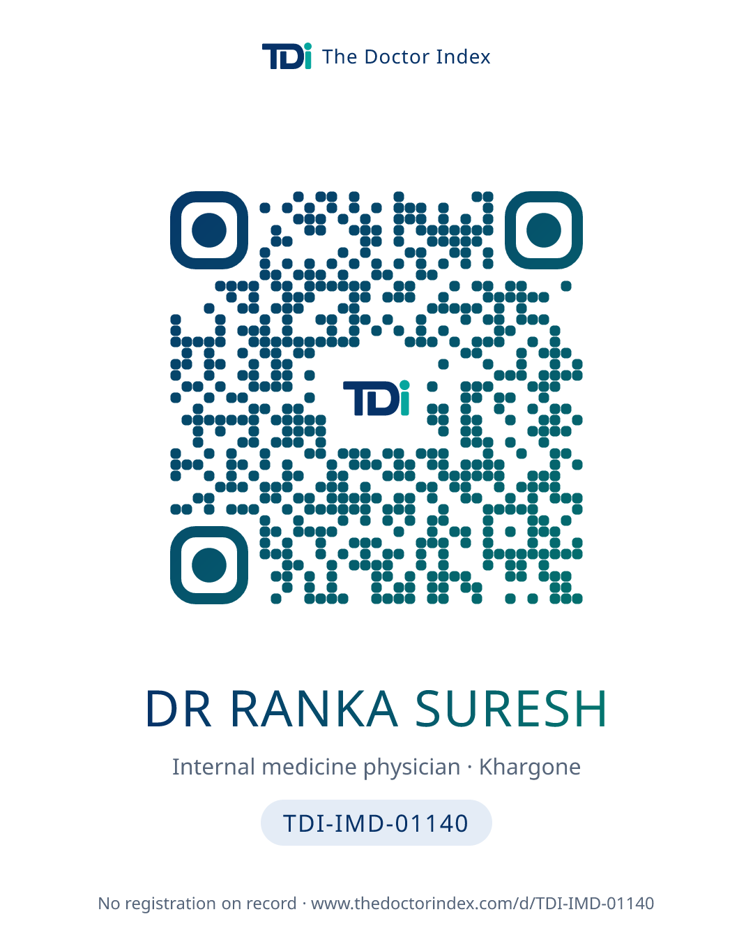 QR card for Dr Ranka Suresh, TDI-IMD-01140