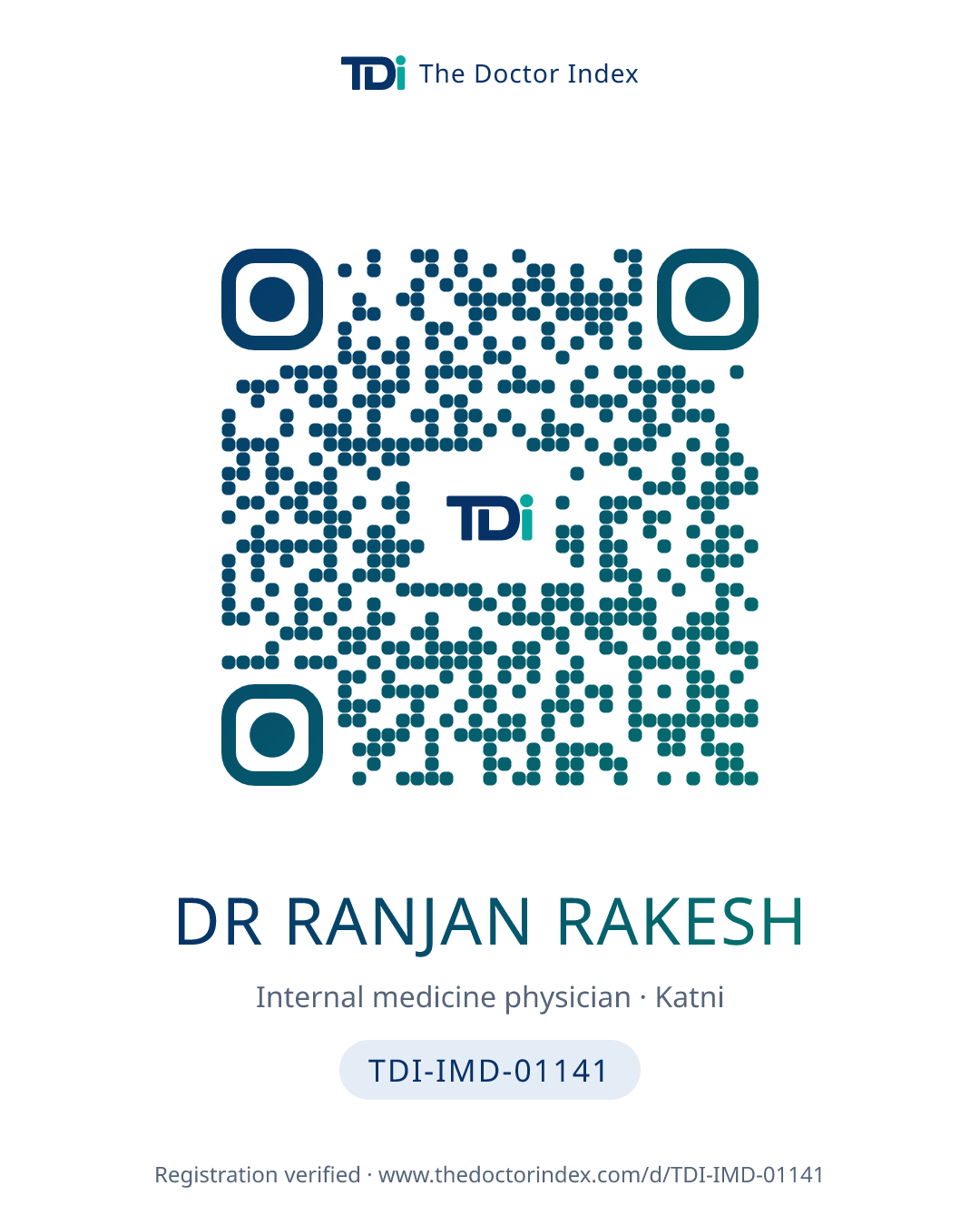 QR card for Dr Ranjan Rakesh, TDI-IMD-01141