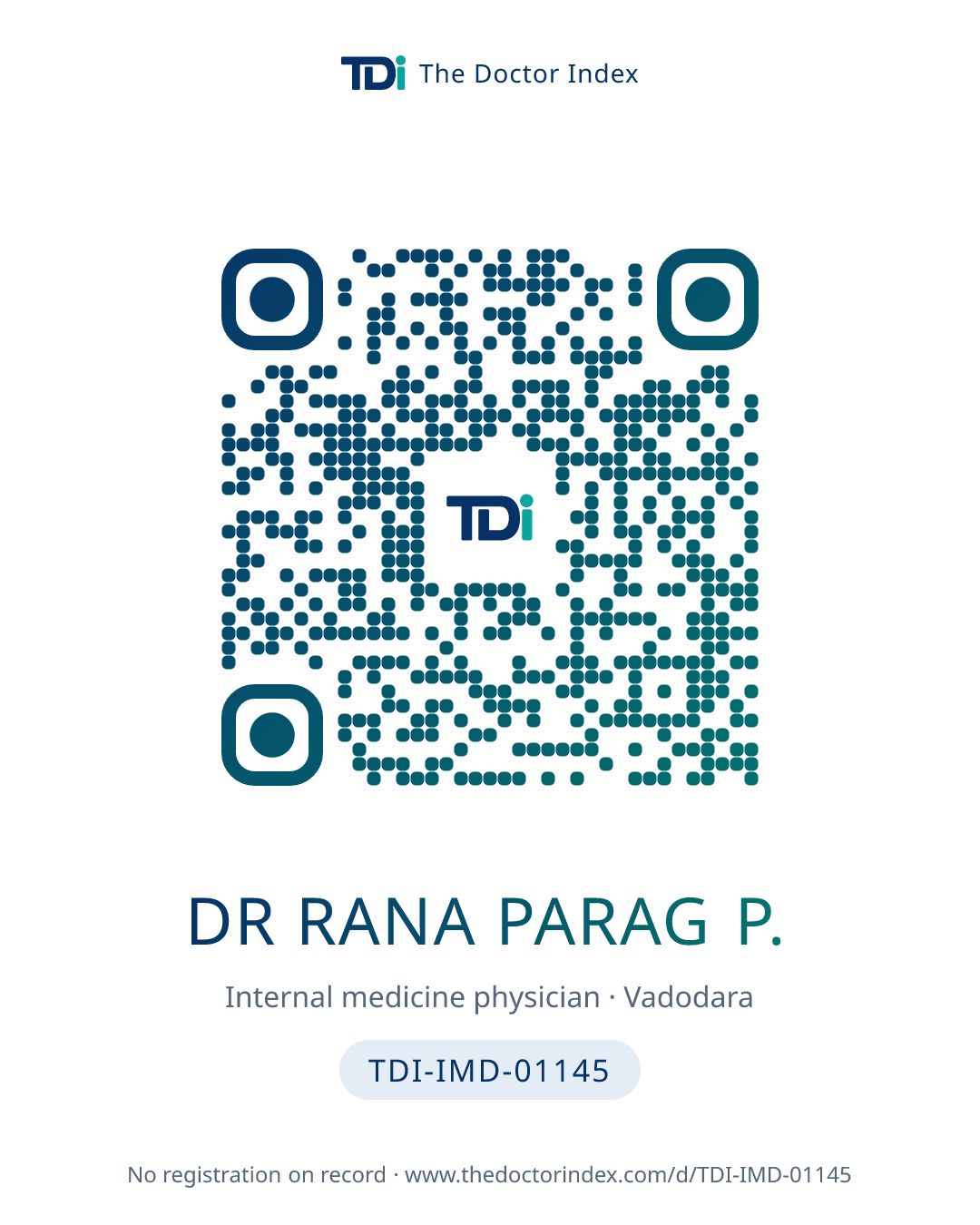 QR card for Dr Rana Parag P., TDI-IMD-01145
