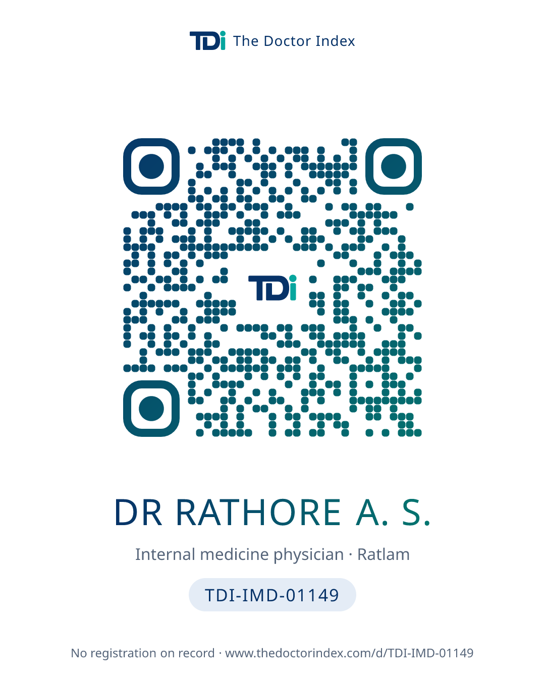 QR card for Dr Rathore A. S., TDI-IMD-01149