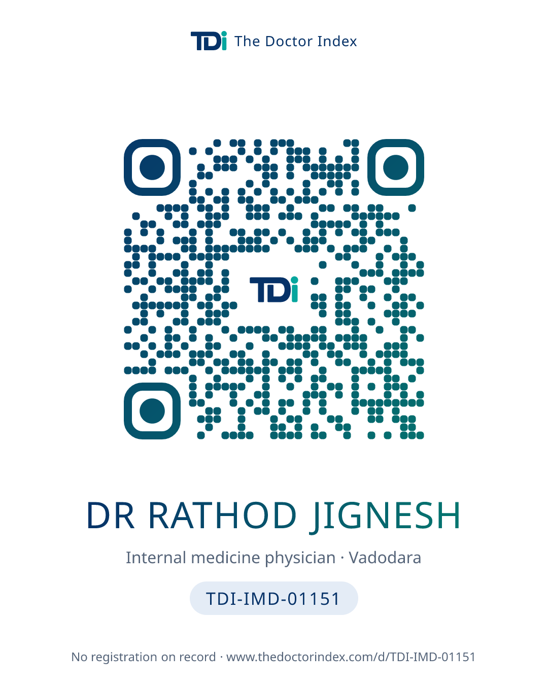 QR card for Dr Rathod Jignesh, TDI-IMD-01151