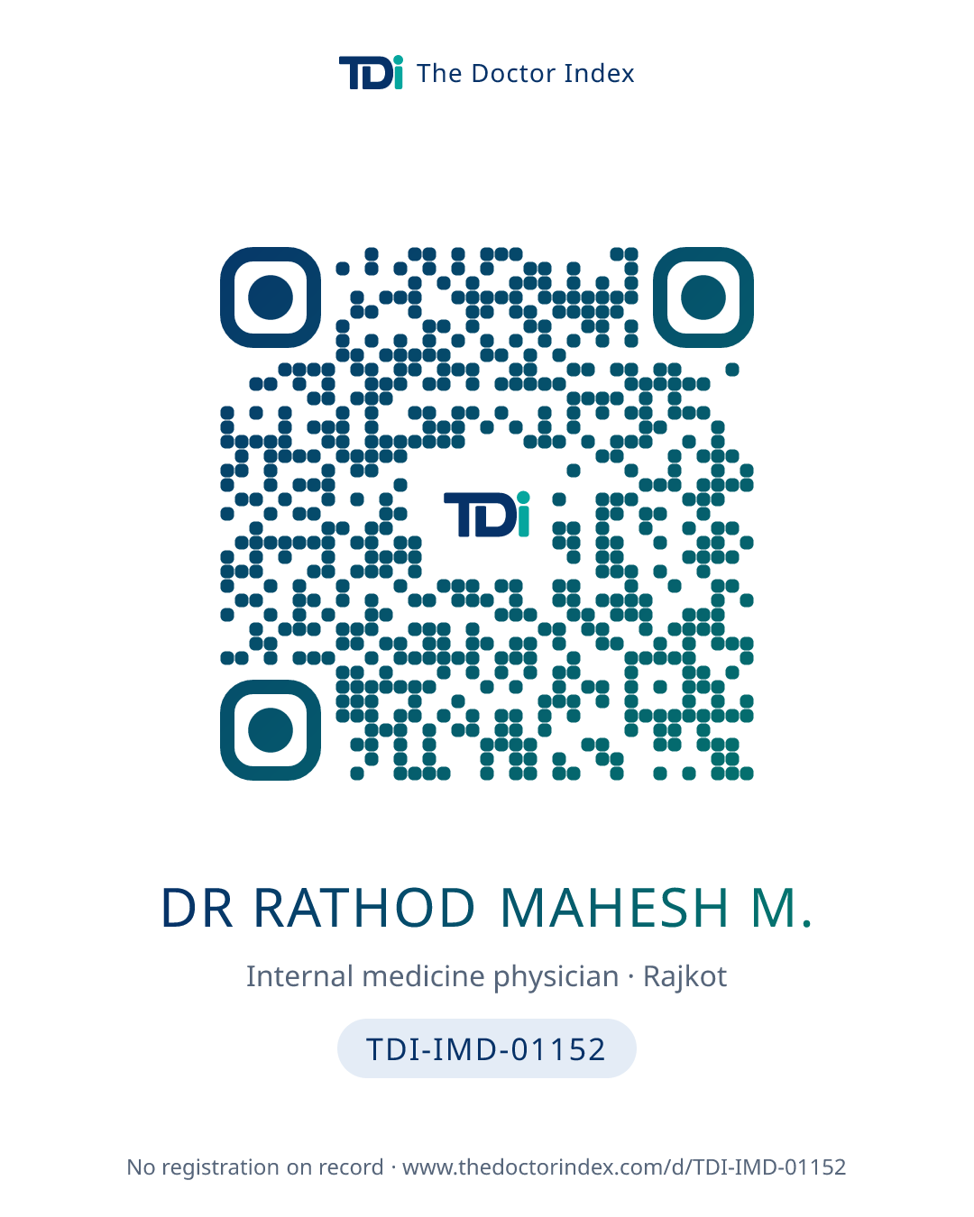 QR card for Dr Rathod Mahesh M., TDI-IMD-01152