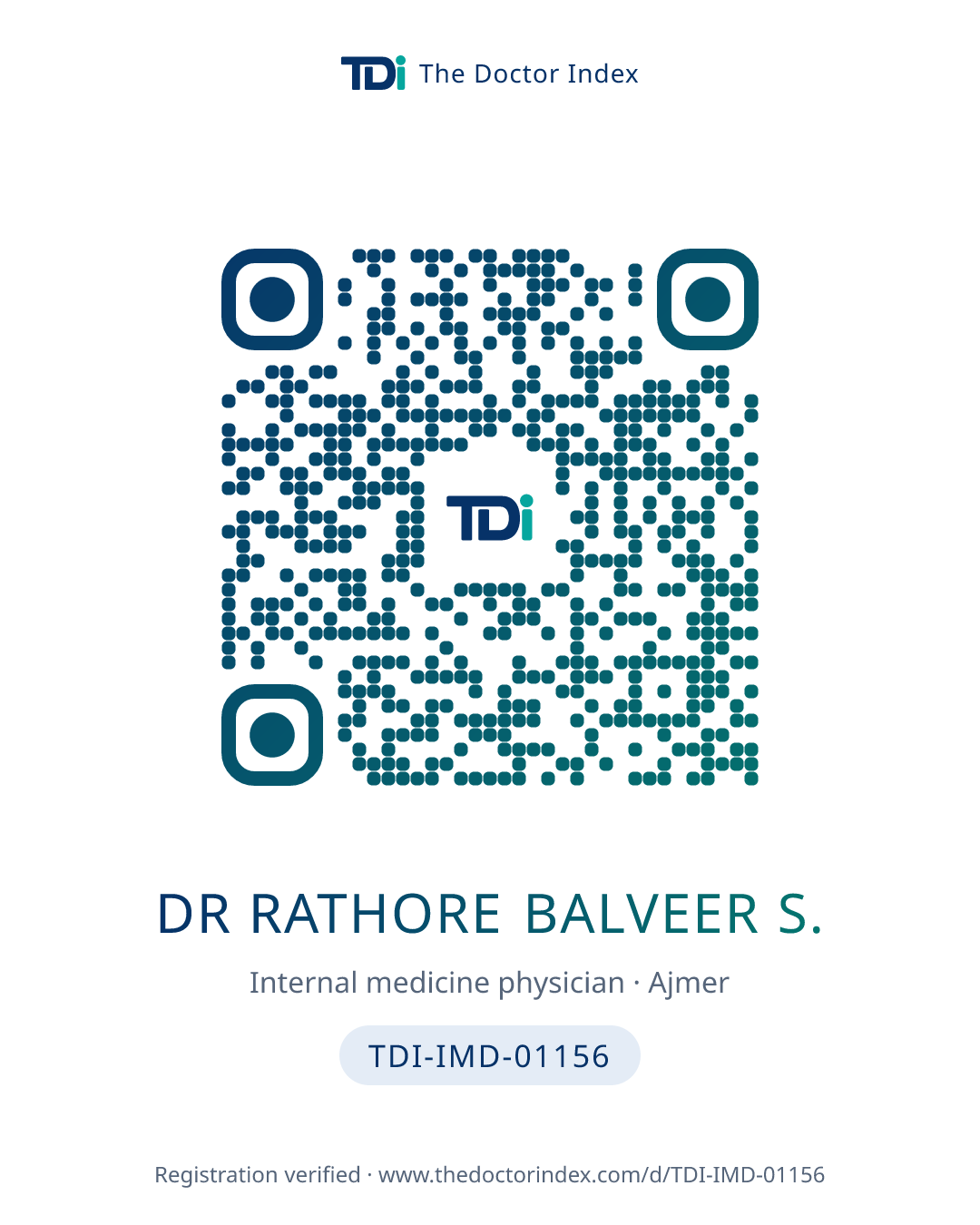 QR card for Dr Rathore Balveer S., TDI-IMD-01156