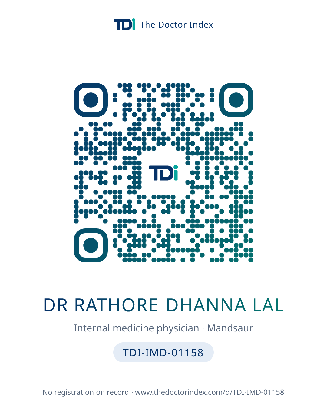QR card for Dr Rathore Dhanna Lal, TDI-IMD-01158