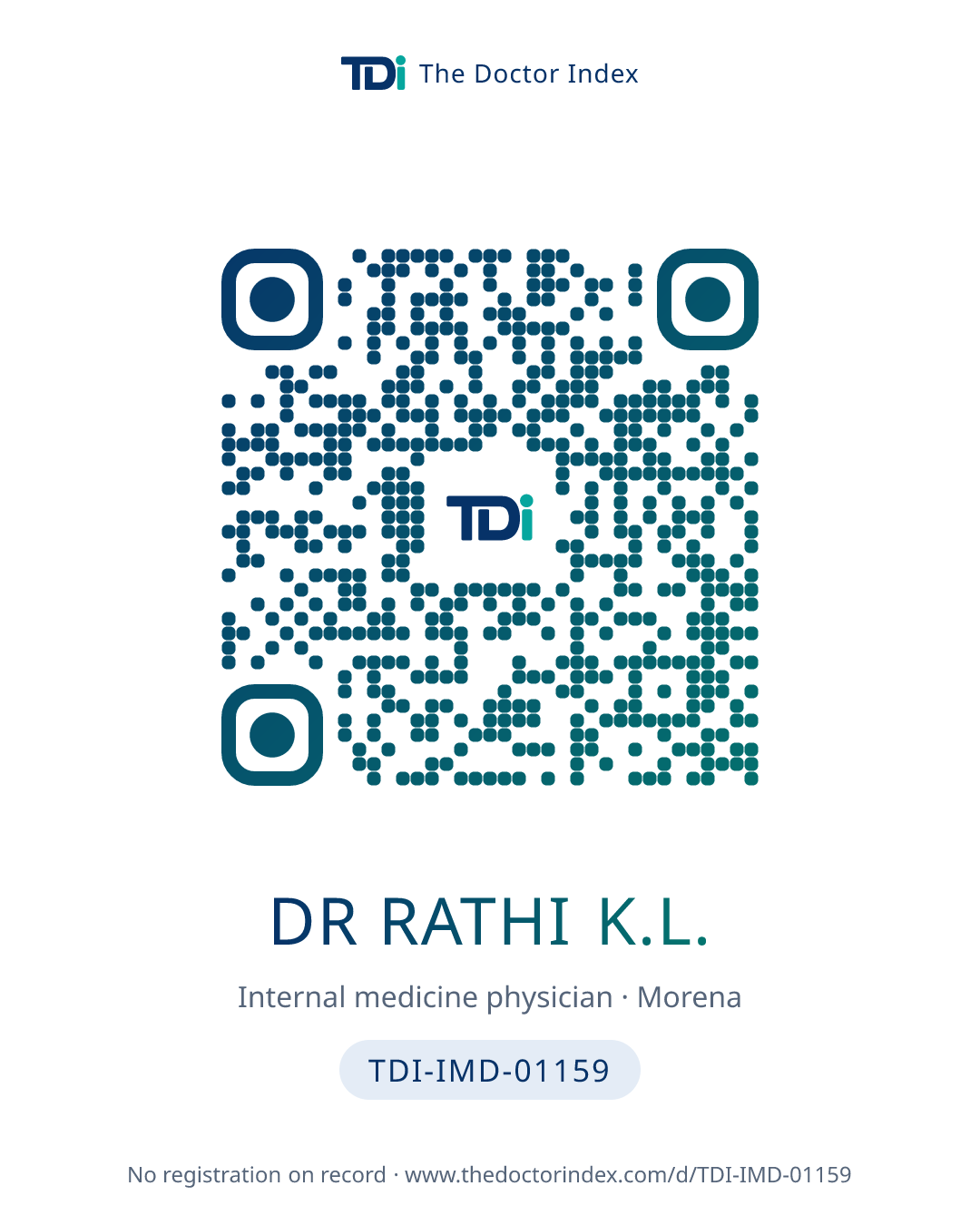 QR card for Dr Rathi K.L., TDI-IMD-01159