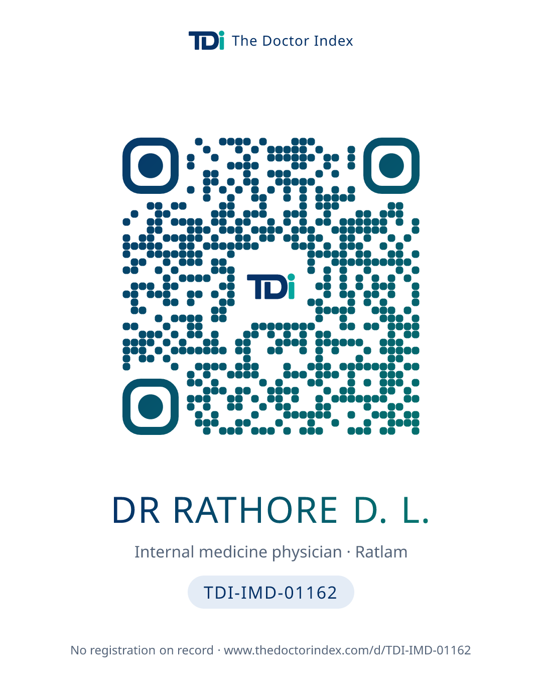 QR card for Dr Rathore D. L., TDI-IMD-01162
