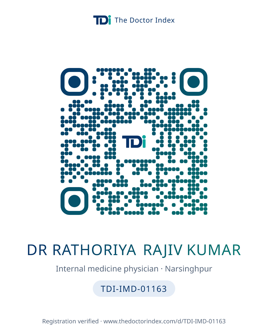 QR card for Dr Rathoriya Rajiv Kumar, TDI-IMD-01163