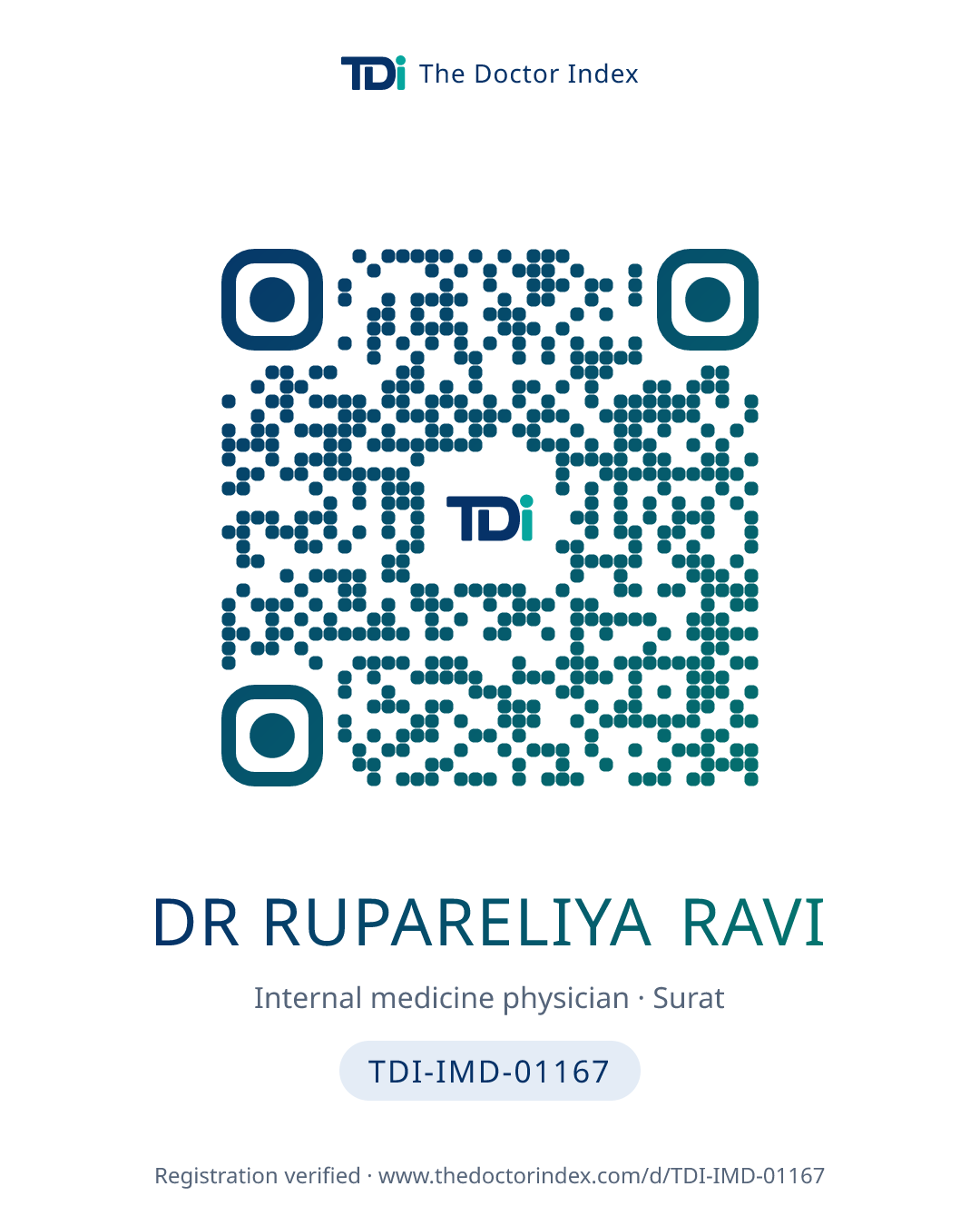 QR card for Dr Rupareliya Ravi, TDI-IMD-01167