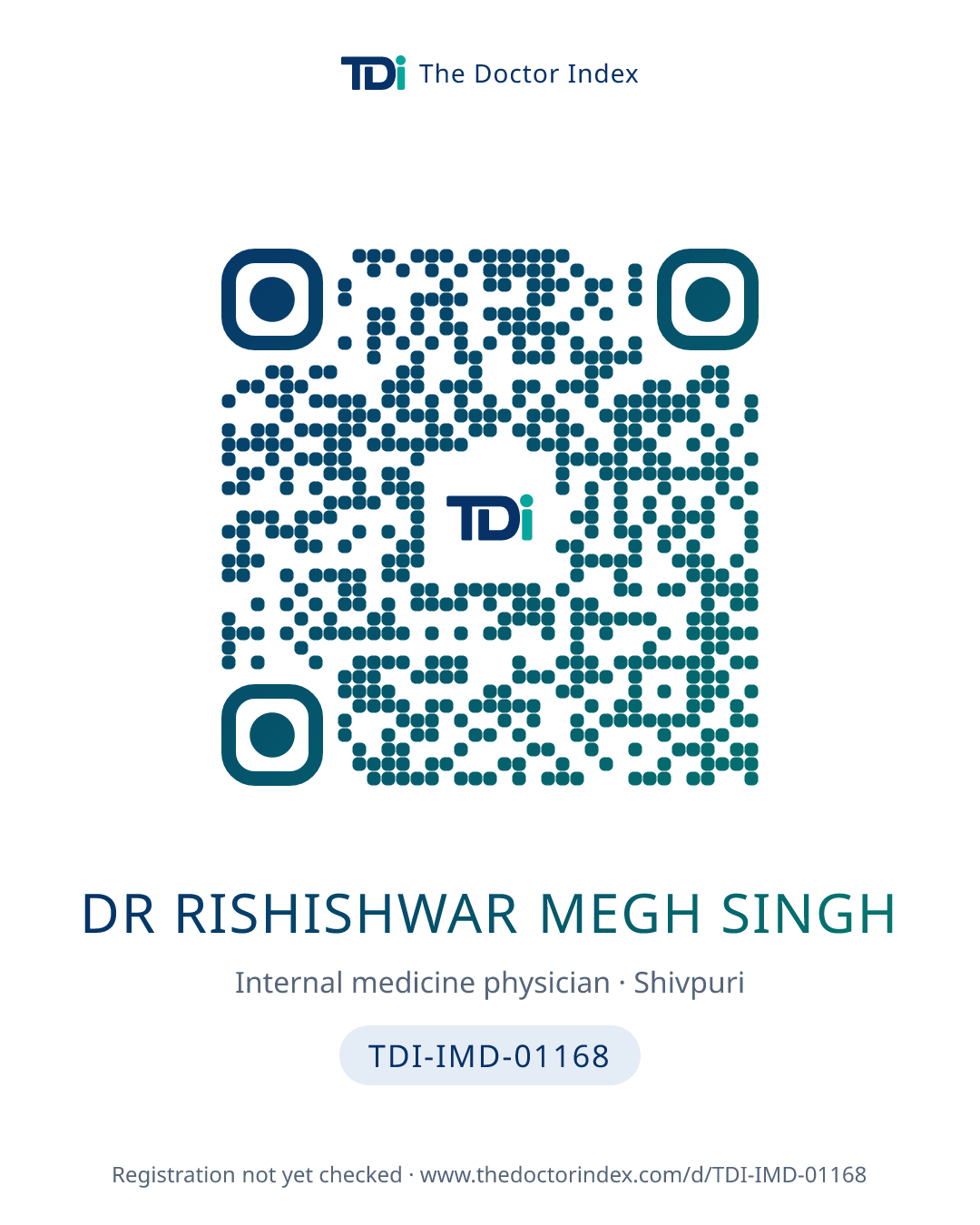 QR card for Dr Rishishwar Megh Singh, TDI-IMD-01168