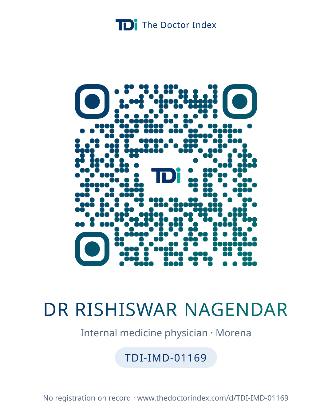 QR card for Dr Rishiswar Nagendar, TDI-IMD-01169