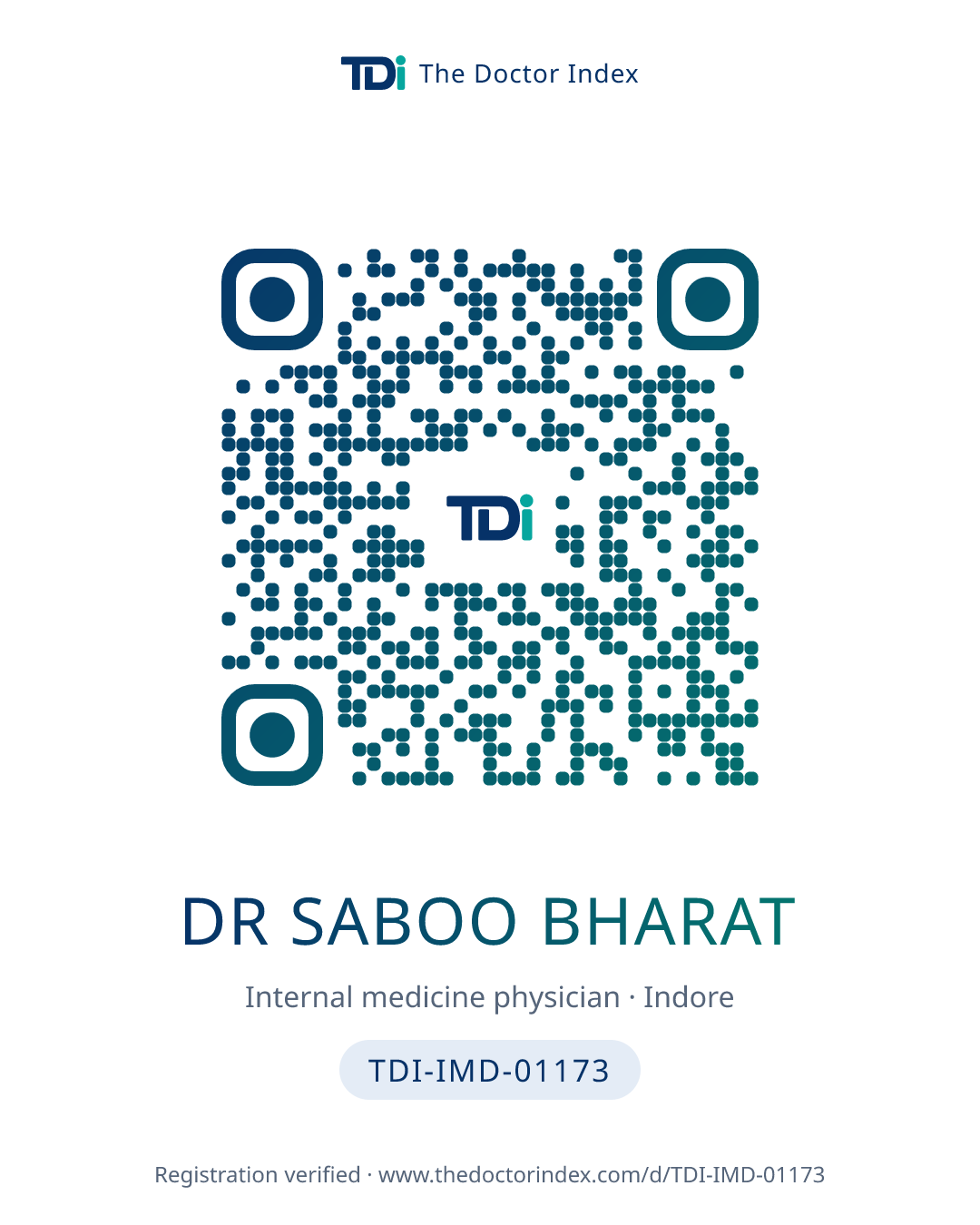 QR card for Dr Saboo Bharat, TDI-IMD-01173