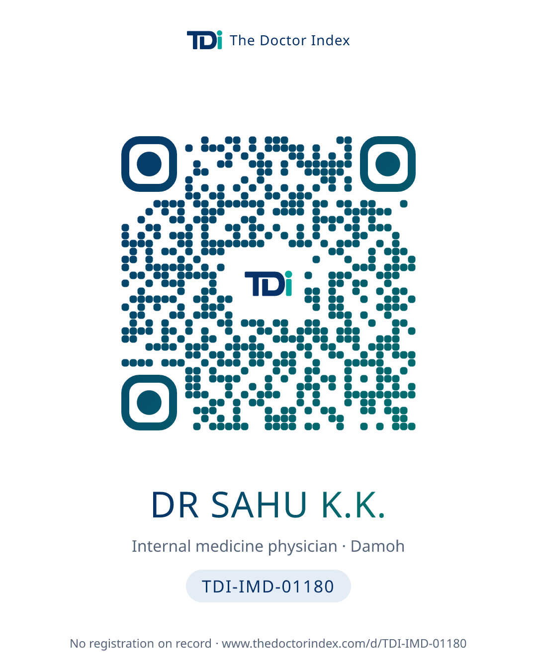 QR card for Dr Sahu K.K., TDI-IMD-01180