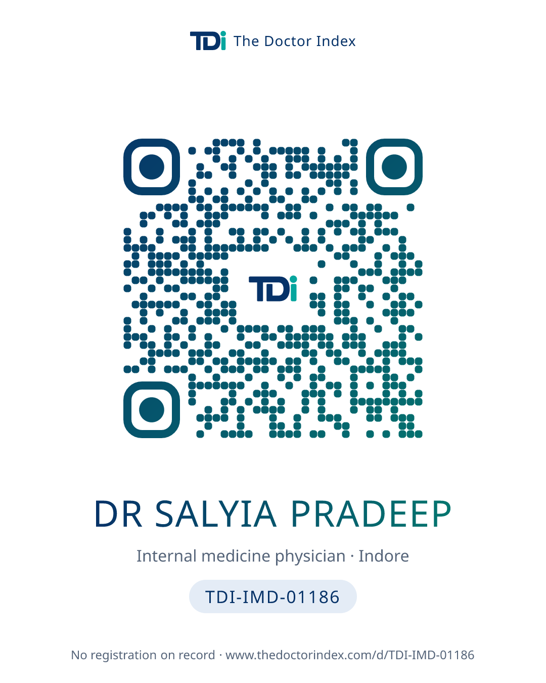 QR card for Dr Salyia Pradeep, TDI-IMD-01186