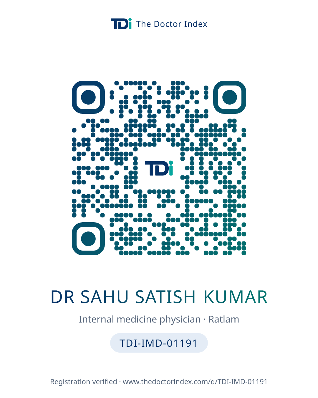 QR card for Dr Sahu Satish Kumar, TDI-IMD-01191