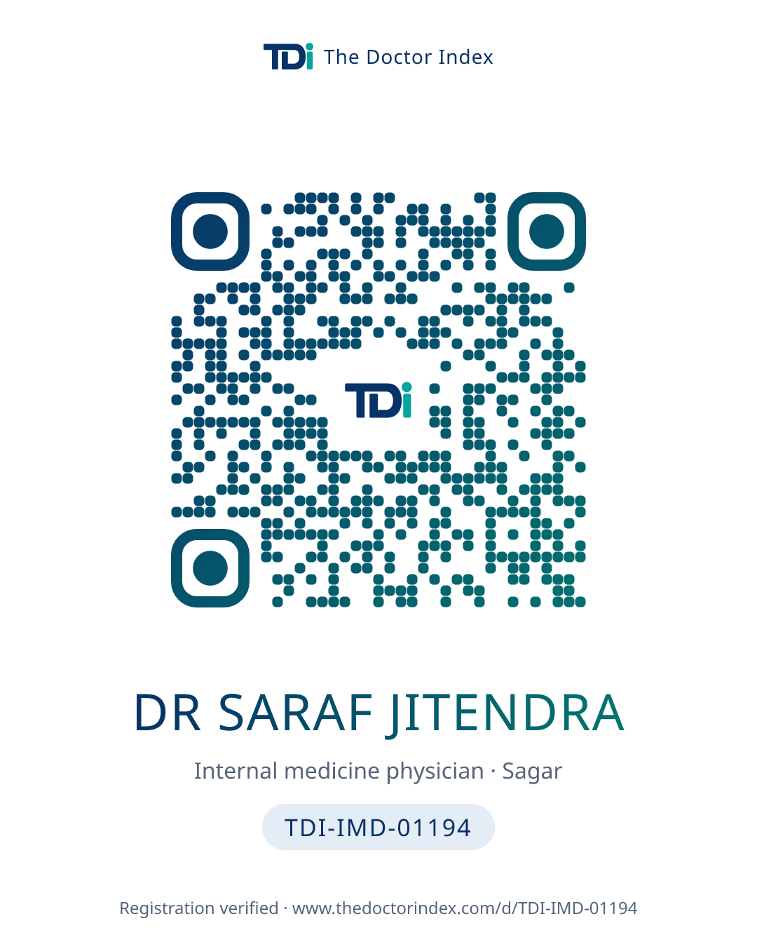 QR card for Dr Saraf Jitendra, TDI-IMD-01194