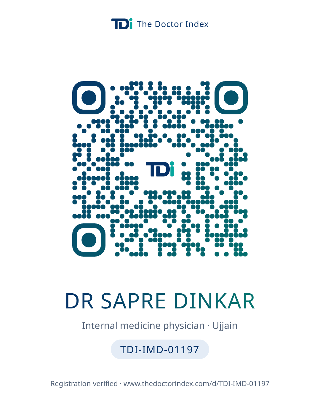 QR card for Dr Sapre Dinkar, TDI-IMD-01197