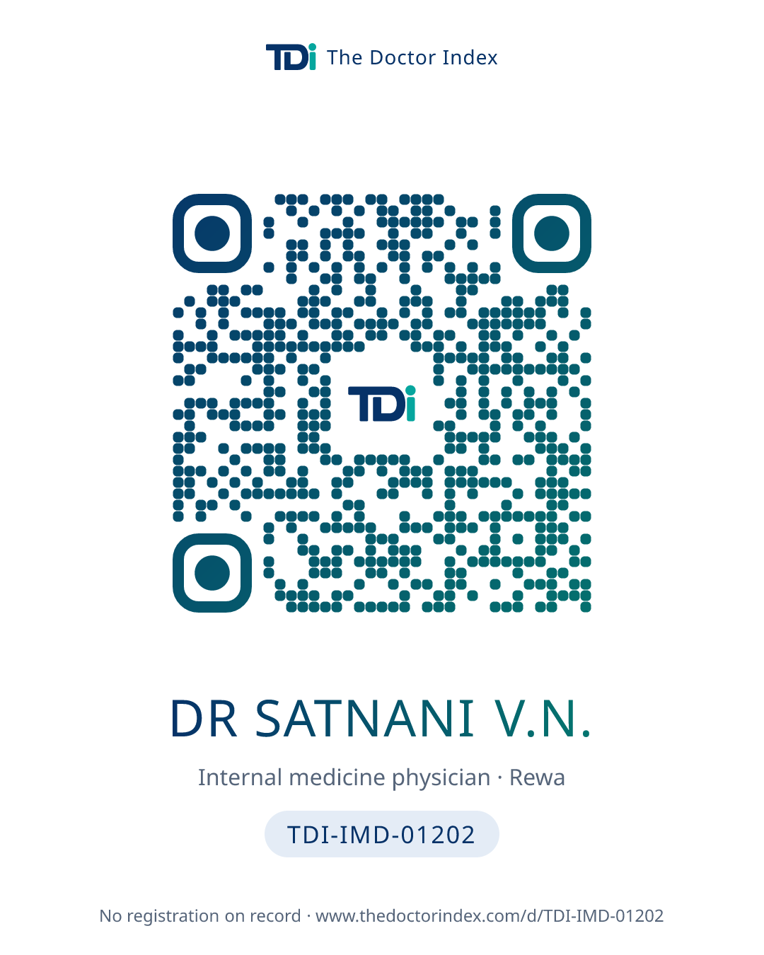 QR card for Dr Satnani V.N., TDI-IMD-01202