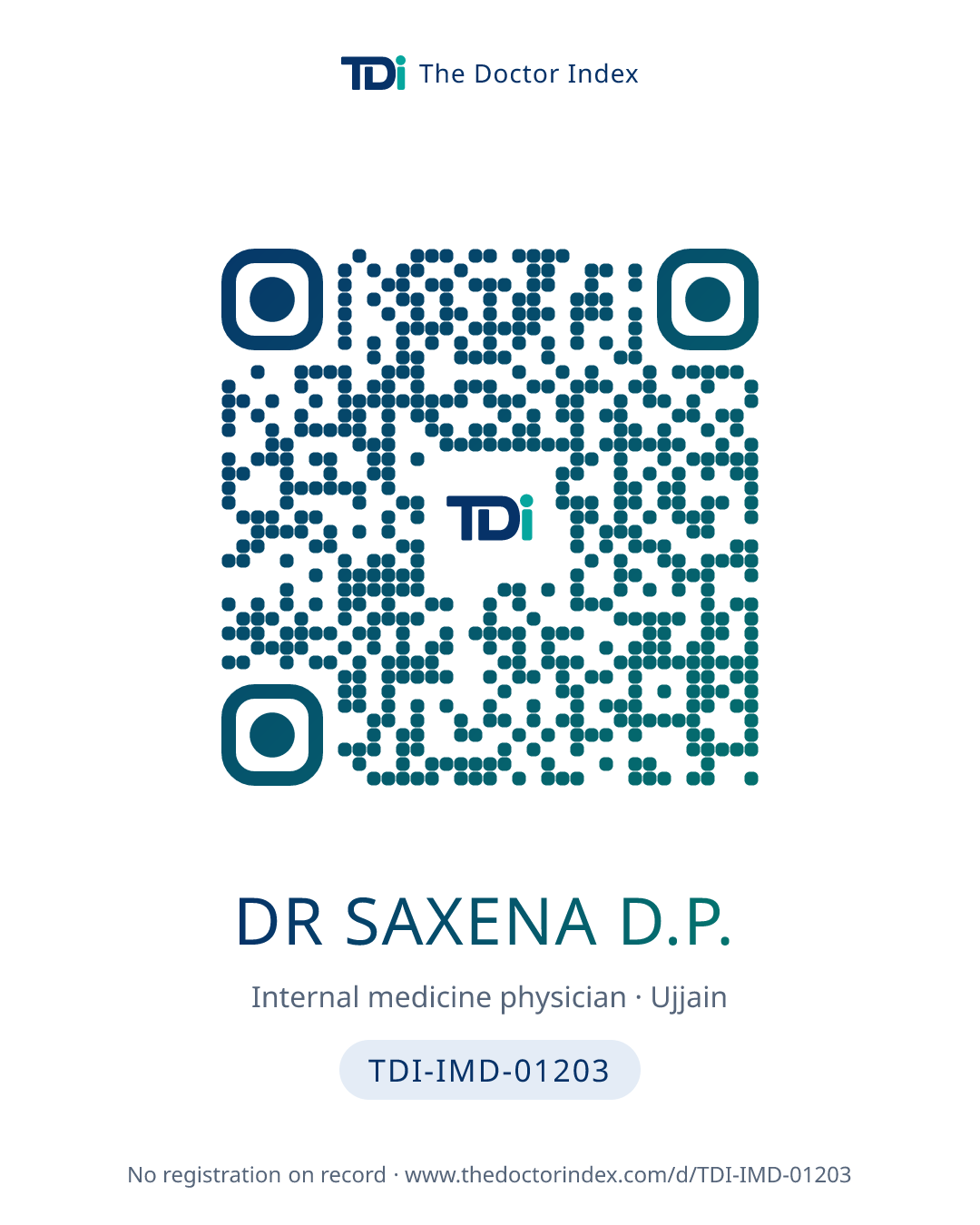 QR card for Dr Saxena D.P., TDI-IMD-01203