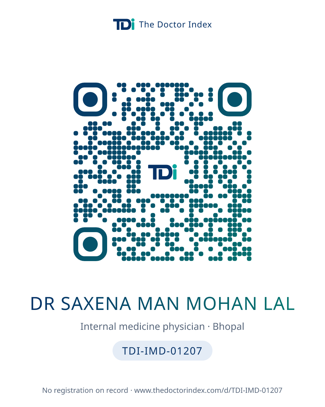 QR card for Dr Saxena Man Mohan Lal, TDI-IMD-01207