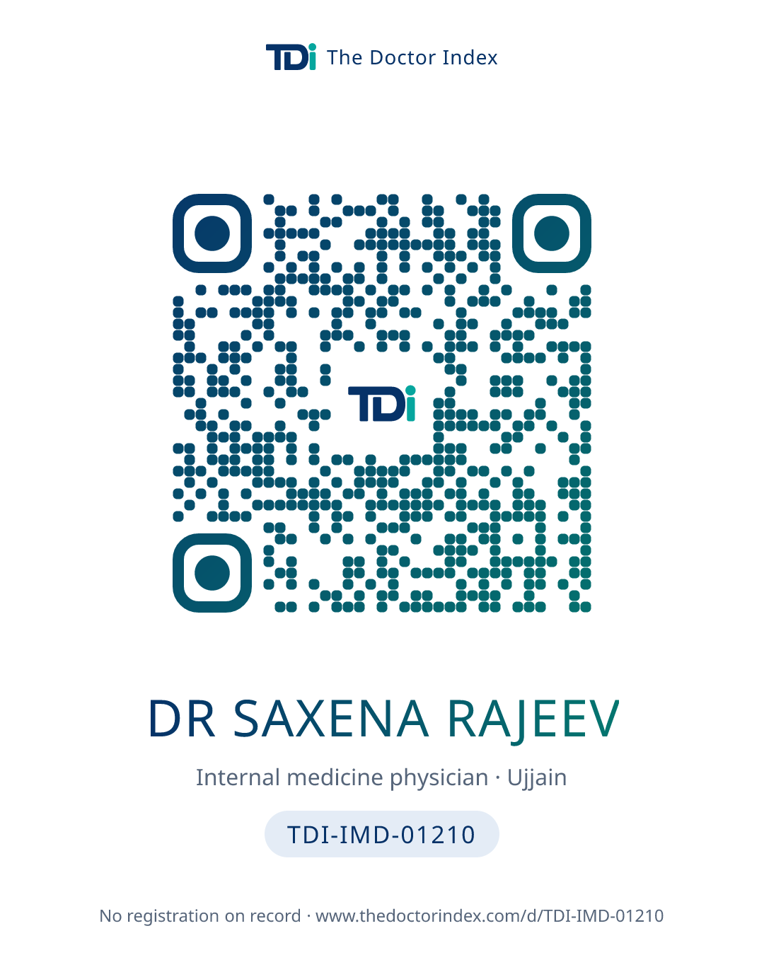 QR card for Dr Saxena Rajeev, TDI-IMD-01210