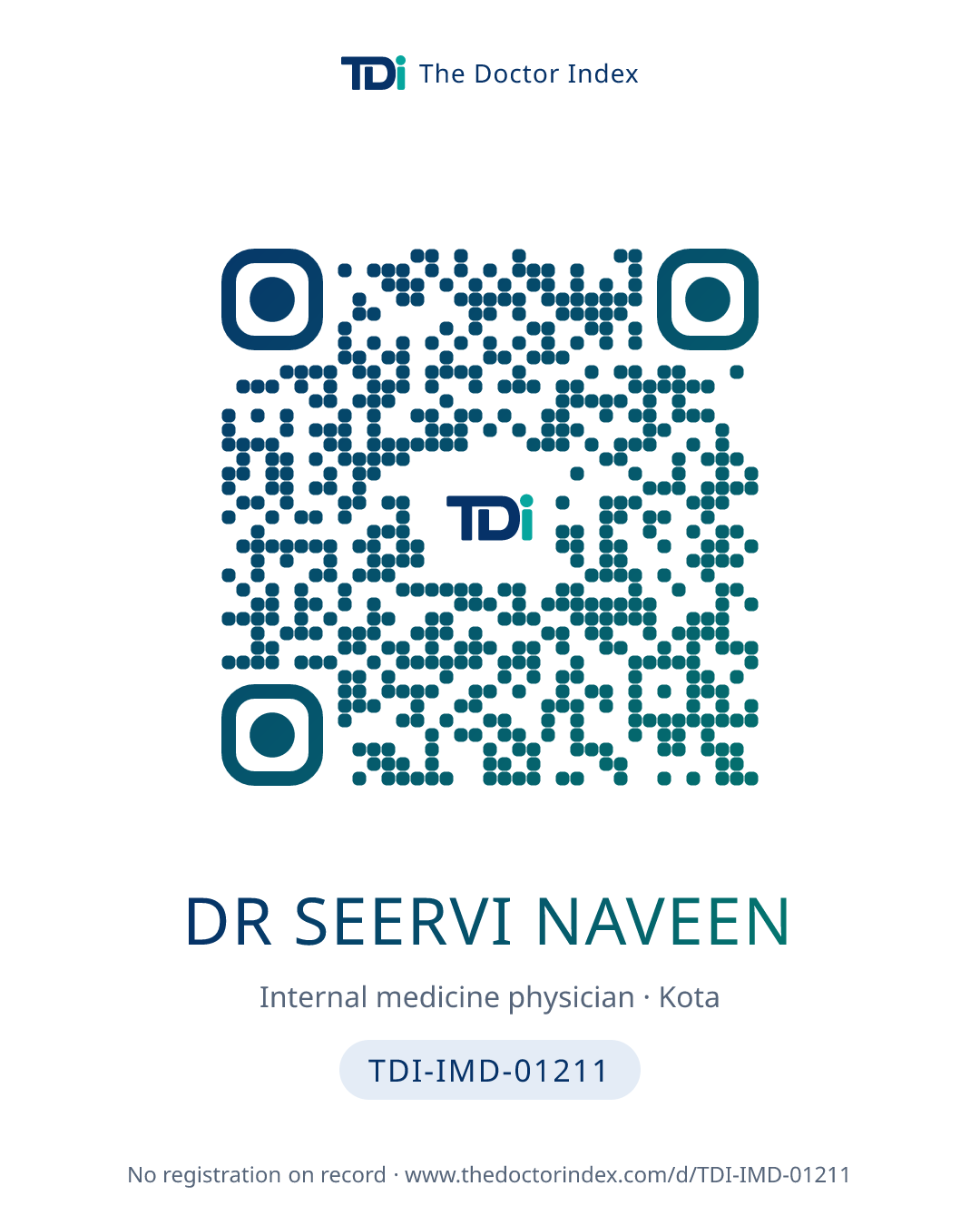 QR card for Dr Seervi Naveen, TDI-IMD-01211