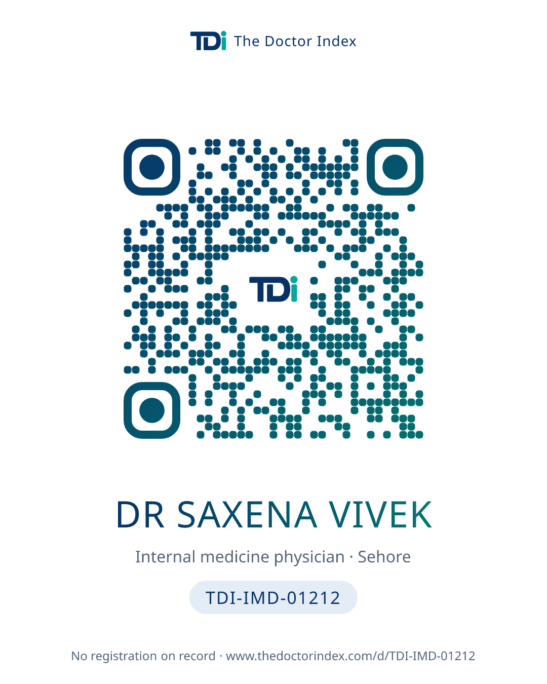 QR card for Dr Saxena Vivek, TDI-IMD-01212