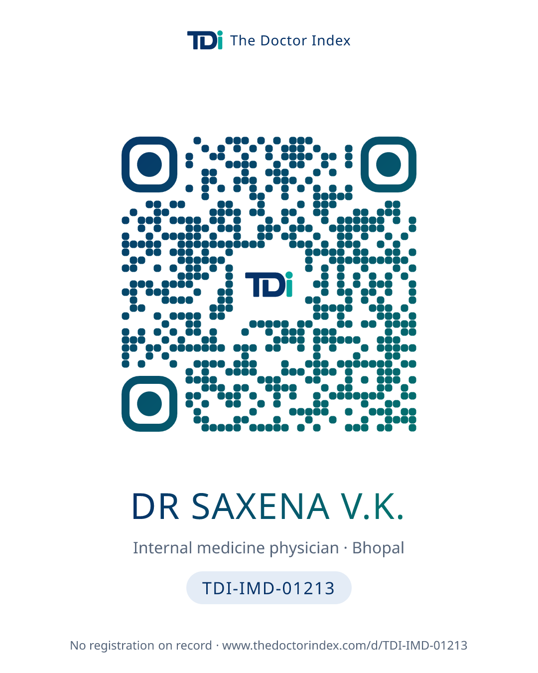 QR card for Dr Saxena V.K., TDI-IMD-01213