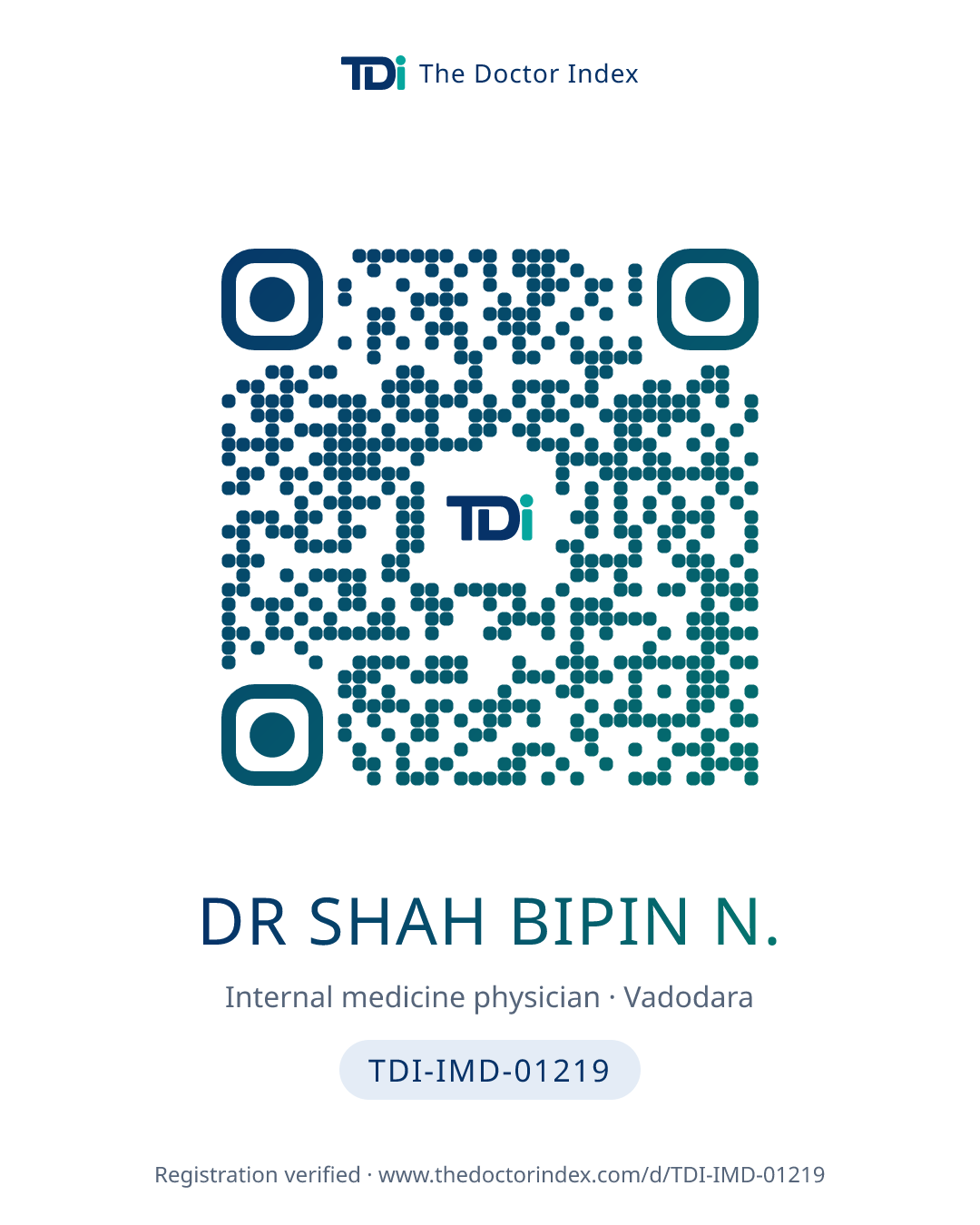 QR card for Dr Shah Bipin N., TDI-IMD-01219